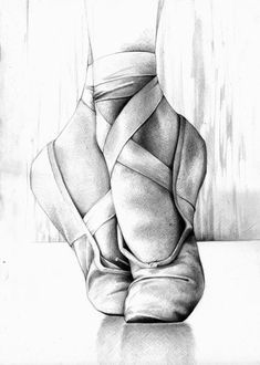 a black and white drawing of a ballerina's shoe