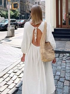 Backless Dress Long Sleeve, Long White Beach Dress, Backless Dress Long, White Beach Dress, Off Shoulder Long Dress, Beach White Dress, White Beach, Open Back Dresses, Vestido Casual