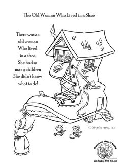 the old woman who lived in a shoe coloring page with an image of a house