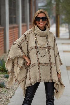 Fall Textures, Poncho Fashion, Cowl Neck Poncho, Turtleneck Poncho, Knit Cardigan Pattern, Textures And Patterns, Ladies Poncho