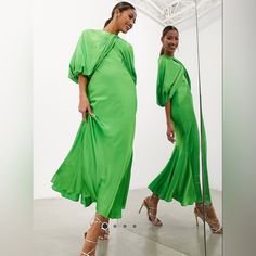 Bought To Wear For Wedding Last Spring! Didn’t End Up Wearing! Super Unique Design! Will Post Pictures Later Tonight! Green Satin Dress, Long Sleeve Chiffon Dress, Midi Tank Dress, Floral Cotton Dress, Midi Pencil Dress, Ruffle Midi Dress, Asos Dress, Midi Cocktail Dress, Midi Sheath Dress