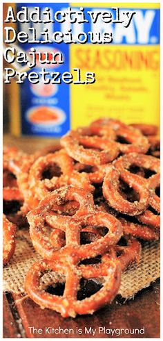 some pretzels sitting on top of a wooden table