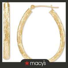 in stock Luxury Oval Hoop Earrings, Oval Diamond Cut Hoop Earrings For Formal Occasions, Macy's Oval Gold Jewelry, Gold Diamond Cut Oval Hoop Earrings, Fine Jewelry Oval Hoop Earrings With Polished Finish, Gold Oval Diamond Cut Hoop Earrings, Oval Polished Hoop Earrings Fine Jewelry, Oval Gold Hoop Earrings With Diamond Cut, Yellow Gold Oblong Hoop Earrings