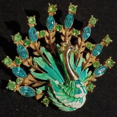 Approximately 2 Inches. Very Similarly Constructed As The Ionic Boucher Peacock Brooch. Beautiful Collectible Vintage Piece. Peacock Colored Wedding Brooch Jewelry, Wedding Brooch With Peacock Design, Peacock Brooch, Brooch Pin, Brooches, Women Jewelry, Green, Women Shopping, Color