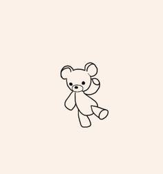 a black and white line drawing of a teddy bear on a light beige background,