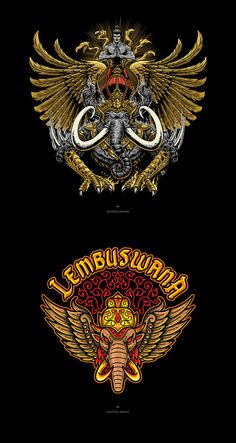 two different colored images of an elephant with wings and the words lotusbusser on it