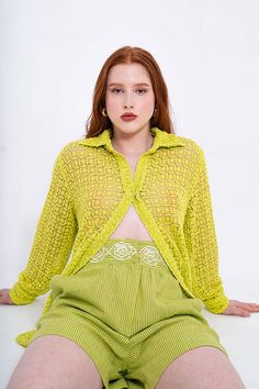 The sheer and oversized Andalusia Oversized Lace Shirt is crafted from the softest cotton lace, in a striking cyber green colour. With a boyfriend fit and a front placket featuring invisible hook-and-eye closure, this longline shirt allows for a multitude of styling options. From wearing it as a cover up, as a sheer top or to layering over different pieces, you will have endless options to spice up your outfits with style. Product details Sheer oversized shirt Cyber green Cotton lace Boyfriend f Oversized Green Blouse For Spring, Trendy Oversized Green Blouse, Oversized Green Tops For Daywear, Green Oversized Tops For Daywear, Sheer Oversized Shirt, A Boyfriend, Andalusia, Green Colour, Lace Shirt