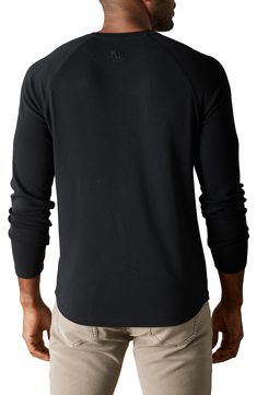 A comfy cotton-blend knit with contrasting top-stitching adds to the appeal of this timeless henley. 58% cotton, 39% polyester, 3% spandex Machine wash, tumble dry Imported Casual Black Henley For Fall, Black Long Sleeve Henley For Fall, Casual Black Henley With Crew Neck, Casual Black Crew Neck Henley, Black Henley Neckline Top For Fall, Contrast Top, Nordstrom Store, Black Fits, Top Stitching