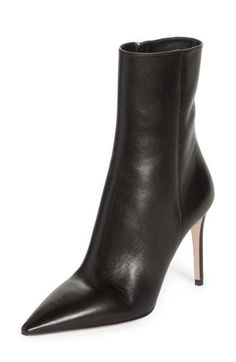 Instantly elevate any ensemble with this sleek and polished boot crafted in Italy from lambskin leather with a seamless front that leads to a pointy toe. The label's iconic triangle-logo hardware is inlaid at the top of the stiletto heel for a signature touch. 3 3/4" (95mm) heel (size 38.5) 6" shaft Side zip closure Leather upper, lining and sole Made in Italy Women's Designer Shoes Leather Mid-calf Boots With Snip Toe, Fitted Leather Mid-calf Boots With Snip Toe, Classic Fitted Calf Leather Heeled Boots, Classic Fitted Mid-calf Boots With Pointed Toe, Fitted Leather Mid-calf Boots For Business, Luxury Boots With Pointed Toe And Reinforced Heel, Luxury Boots With Reinforced Heel And Pointed Toe, Luxury Leather Mid-calf Boots, Fitted Leather Mid-calf High-top Boots