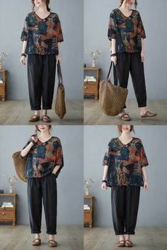 #loosefittshirt #womenblouse #largesize #plussize #ootd #womenclothing #womenoutfits Casual Non-stretch Half Sleeve Blouse, Casual Half Sleeve Blouse, Casual Non-stretch Short Sleeve Blouse, Non-stretch Short Sleeve Casual Blouse, Non-stretch Casual Short Sleeve Blouse, Casual Short Sleeve Blouse For Fall, Casual Short Sleeve Fall Blouse, Vintage Blouse, Floral Print Tops