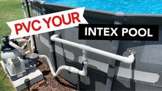 an above ground swimming pool with the words pvc your intex pool