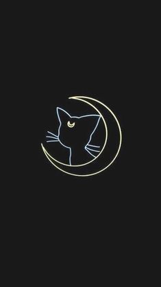 a black cat sitting on top of a crescent with the moon in the sky behind it