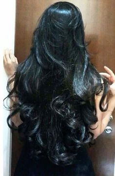 Ink Black Hair, Black Voluminous Hair, Black Long Wolfcut, Black Hair Baddie, South Asian Hair, Long Asian Hair, Long Pretty Hair, All Black Hair, Long Black Wavy Hair