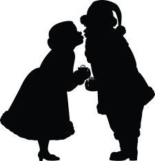 two children are kissing each other while holding wine glasses in front of their faces, silhouetted against a white background