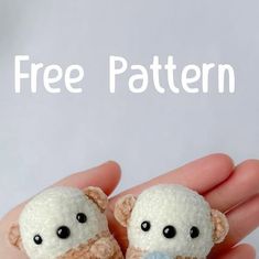 a hand holding two small stuffed animals in it's palm with the text free pattern