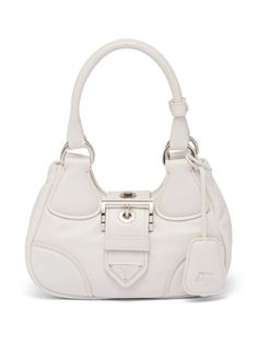 milk white nappa leather padded design enamel triangle logo hanging key fob buckle-strap fastening adjustable detachable shoulder strap two top handles internal zip-fastening pocket internal logo plaque main compartment Tony Bianco, Trending Handbag, Leather Bag Women, Leather Hobo