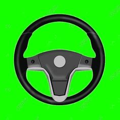 a steering wheel on a green background