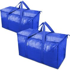 two blue bags sitting next to each other