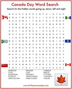 canada day word search for kids