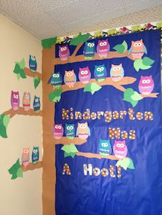 a bulletin board with owls on it