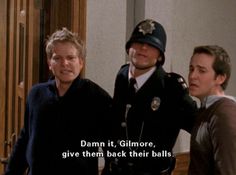 three men standing next to each other in front of a door with the caption damn it gitmore, give them back their balls