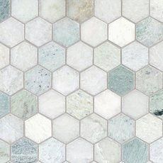 a white and grey hexagonal tile pattern