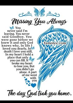 an angel with the words missing you always