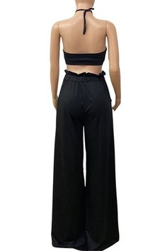 Solid Color Halter Top with Drawstring Casual Pants Sets - Yeeiy Make Your Outfit, Two Piece Sets, Mix N Match, Mix And Match, Fashion Clothes, Matching Sets, Halter Top, Polyester Material, Casual Pants