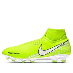 the nike vapor superflyt soccer shoe is bright yellow and white with black lettering