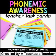 a pile of teacher's task cards with the words phonemic awareness