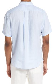 Lightweight, breathable linen brings easy-to-wear comfort to a classic-fit shirt detailed with a nifty chest patch pocket. 28 1/2" length (size Medium) Spread collar 100% linen Dry clean or machine wash, line dry Imported Everyday Short Sleeve T-shirt With Button Closure, Relaxed Linen Short Sleeve T-shirt, Relaxed Fit Linen T-shirt Short Sleeve, Unstructured Linen Short Sleeve Button-up Shirt, Washed Blue Relaxed Fit Short Sleeve T-shirt, Short Sleeve Linen Shirt, Shirt Detail, Linen Shirt, Workout Shorts