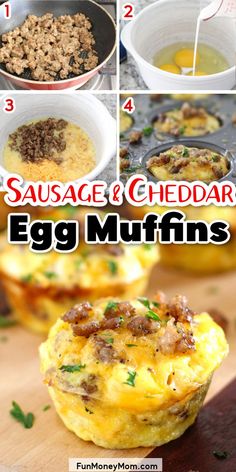 egg muffins with sausage and cheddar toppings