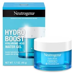 Neutrogena Hydro Boost Hyaluronic Acid Water Gel with signature fragrance instantly delivers deep, weightless hydration for refreshed, quenched, dewy skin. This ultra-lightweight gel instantly refreshes and cools skin, absorbing quickly for deep, long lasting hydration without feeling too heavy. Ideal for normal, oily and combination skin types, this lightweight formula is also suitable for acne-prone skin. Formulated with hyaluronic acid, a dermatologist recommended hydrator that binds to water Drugstore Moisturizer For Dry Skin, Neutrogena Skin Care Routine, Cleanser Products, Neutrogena Hydro Boost Water Gel, Hydro Boost Water Gel, Water Gel Moisturizer, Gel Face Moisturizer, Hyaluronic Acid Moisturizer, Xmas Wishlist