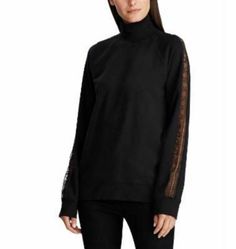 Description:   Crafted from soft French terry, Lauren Ralph Lauren's turtleneck is enhanced by lace trim inset at each sleeve. 90% Cotton 10% Polyester Romantic Luxury, Ribbed Turtleneck Sweater, Large Sweaters, Ralph Lauren Women, Ralph Lauren Denim, Ralph Lauren Sweaters, Ribbed Turtleneck, Polo Sweater, Women Sleeve