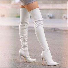 Our knee boots and other products are produced by hand. The purpose of use depends on the person. such as weddings, night invitations, daily use. dimensions are in line with the standard, we can manufacture according to your foot size. It is possible to have a certain amount of tightness in evening dress products. it will become more comfortable as it is used. You can contact for your questions and problems. Material: Artificial Leather and Neolite Base Heel: 11 cm - Durable Plastic Inner Materi High White Boots, Heel Boots White, White High Heel Boots, Stiletto Heel Boots, Lace Up Heel Boots, Pointed Boots, Womens Booties, High Heeled Boots, White High Heels