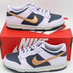 New With Box- Tried On Only 100% Authentic With Proof Of Purchase Nike Dunk Low Se Copper Swoosh (Gs) Grade School Size 6y Style Dx1663 400 Size 6y Style Dx1663-400 Colorway Thunder Blue/Barely Grape/Violet Frost/Metallic Copper Low Top Lace Up Closure Material Leather With Rubber Soles Imported Made In Vietnam Purple Low-top Skate Shoes For Sports, Purple Skate Shoes With Boost Midsole For Sports, Nike Lavender Sneakers For Streetwear, Purple Round Toe Skate Shoes For Sports, Purple Skate Shoes For Sports, Lavender Sporty Sneakers With Round Toe, Sporty Lavender Sneakers With Round Toe, Nike Lavender Sneakers For Sports, Nike Purple Skate Shoes For Sports