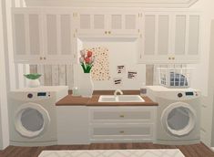 ideias de lavanderia bloxburg Preppy Bloxburg Laundry Room, Big Laundry Room Ideas Bloxburg, Coastal Bloxburg Laundry Room, Roblox Laundry Room, Beach Aesthetic Bloxburg House, Laundry Room Design Bloxburg, Bloxburg Landuary Room, Bloxburg Living Room Ideas Small Easy, Bloxburg Storage Room