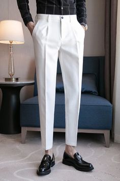 SPECIFICATIONS Material: Other Material: Polyester Applicable Season: Four Seasons Style: Casual Applicable Scene: BUSINESS Front Style: Flat Pant Closure Type: Button Fly Gender: MEN Item Type: Suit Pants White Slim Fit Dress Pants With Pockets, White Slim Fit Dress Pants, White Tailored Tapered Leg Dress Pants, Tailored Tapered Leg White Dress Pants, Tailored White Tapered Leg Dress Pants, White Slim Fit Trousers, Tailored White Dress Pants With Pockets, White Slim Fit Straight Leg Dress Pants, White Slim Fit Pants With Pockets