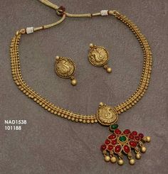 Beautiful set | 1gram jewellery | buy online | Cityfashions Gold Design Jewellery, Gold Necklace Design, Antic Jewellery, Kerala Jewellery, Gold Cat Earrings, Ruby Necklace Designs, Vaddanam Designs, 22 Carat Gold Jewellery