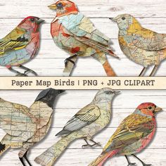 paper birds i png, jpg and clipart on wood background with text