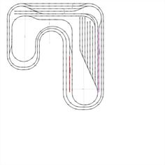 a drawing of a track that is in the shape of a letter m and has red lines on it