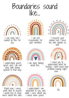 Boundaries Sound Like... Boho Rainbow Classroom/office Poster - Etsy Uppfostra Barn, Boho Rainbow Classroom, Self Care Activities, Coping Skills, Inner Child, Self Improvement Tips, Emotional Health