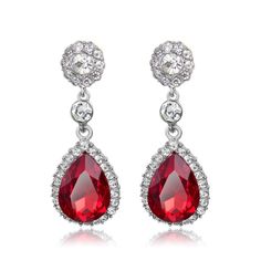 METAL SPECIFICATIONS Metal Name: White Gold 14K STONE SPECIFICATIONS Stone Name: RUBY/DIAMOND Stone Cut : Pear & Round cut Stone Specifications: There is one ruby approx. 4.00 carats (Approx. Size 12.8 x 8.5 mm) & 0.31 carat round diamonds on the side in each earring. Natural earth-mined stones. Total Stone Weight : 8.62 carats Color : Red/F Clarity : AAA/VVS1 APPRAISAL Appraised Value : $17800.00 Comes with a FREE APPRAISAL All kind of customization and options available for Metals, Dia Prom Earrings, Bride Earrings, Prom Jewelry, Crystal Dangle Earrings, Long Drop Earrings, Cross Earrings, Water Drop, Bridal Earrings, Bling Bling