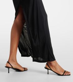 Jaspe satin crêpe sandals in black - Saint Laurent | Mytheresa Saint Laurent Ad, Saint Laurent Sandals, Dior Dress, Dressing Well, Lipstick Bag, Chain Strap Bag, Mid Heel Sandals, Good Manners, Floral Shoes