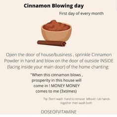 Cinnamon For Good Luck, How To Use Cinnamon Powder To Attract Money, Cinnamon Luck Spell, Cinnamon Hoodoo, Cinnamon In Doorway Spell, Cinnamon Quarter Spell, Cinnamon Spell Uses, New Month Cinnamon Ritual, Cinnamon Boil For Money