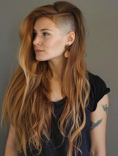 Explore Styles for Long Hair with Shaved Sides Side Shaved Hairstyles Long Hair, Red Hair Undercut, Subtle Undercut, Shaved Long Hair, Shaved Designs