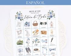 the spanish wedding game is displayed on a doily with flowers and lace around it