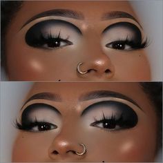 Instagram Black And White Eye Makeup, Colorful Goth Makeup, Black And White Eyeshadow, Vintage Eye Makeup, Black Goth Makeup, Sick Makeup, Experimental Makeup, Bambi Makeup, White Eye Makeup