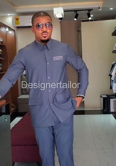 Designertailor Grey Safari Suit For Men’s clothing Traditional Designer Party Wear Special Two Piece Set by Designertailor on Etsy Wedding Suit Groom, African Men Clothing, African Suit, African Shirts For Men, African Dashiki, Wedding Suits Groom, African Shirts, Class Design, African Men Fashion