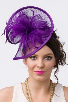 "\"Victoria\" Royal Purple Fascinator Stunning from every angle. This mesh twist fascinator has a look that's both daring and elegant. This statement-making fascinator headband rises to the occasion with a twist mesh base, fluffy bouquet of flighty feathers all on an easy to wear headband with precision placement. This is a modern twist on the loved fascinator. - Light weight - Attached to headband for easy wear - Comes in several other bold colors" Types Of Hats For Women, Fascinator Hats Outfit, Purple Fascinator, Fascinator Hats Diy, Happy Hat, Red Hat Society, Derby Fascinator, Trendy Hat, Fascinator Headband